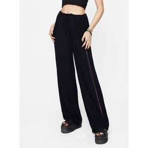 Disturbia Blessing Lace Trim Wide Leg Trouser Pants Black Sz 10 Goth Drawstring